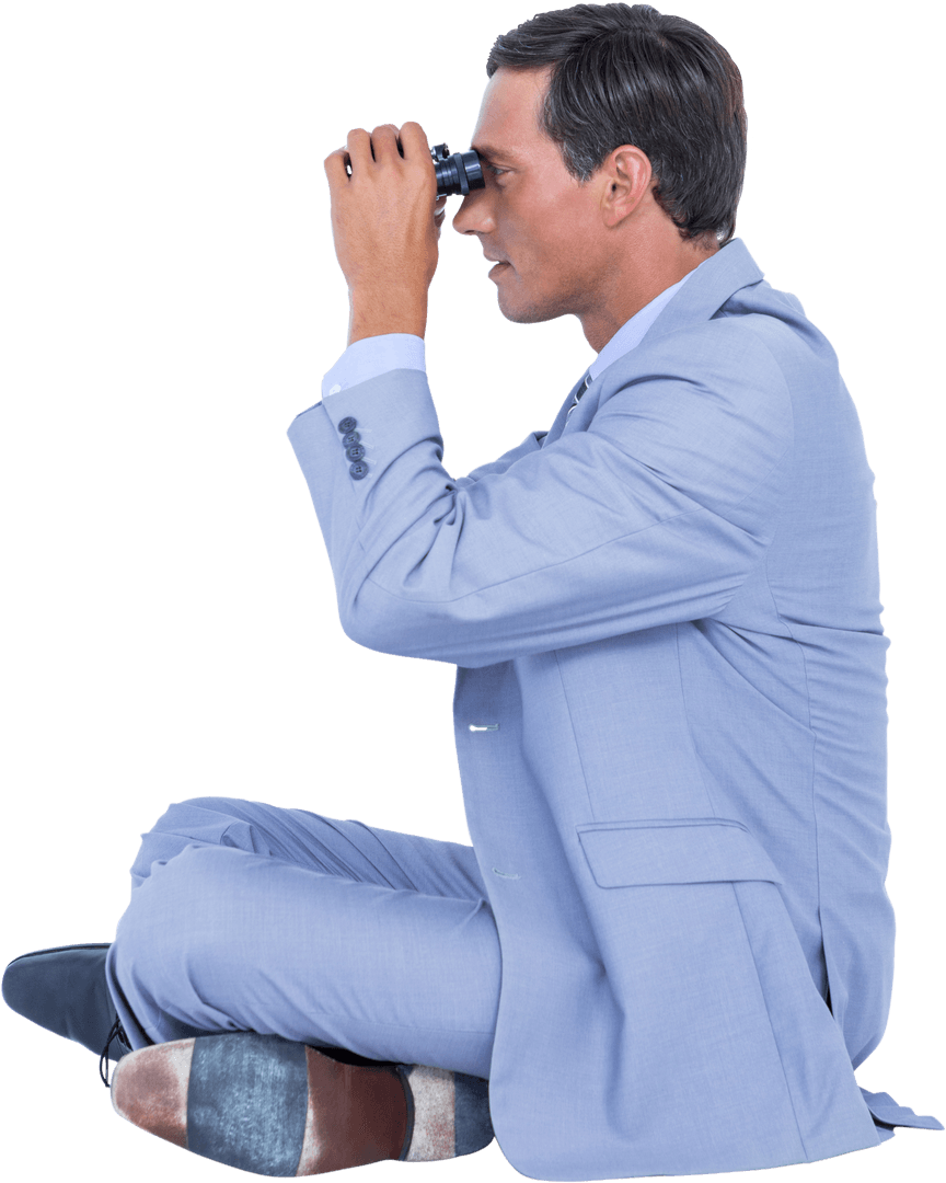 Side View Transparent Businessman Using Binoculars