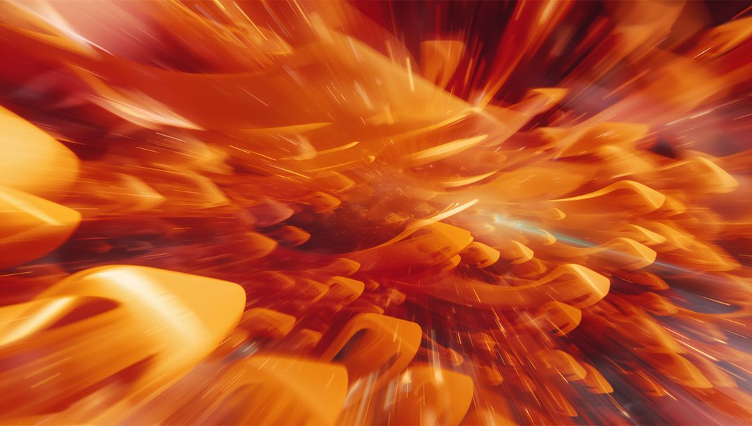 Dynamic Motion of Radiant Orange Shards in Digital Space
