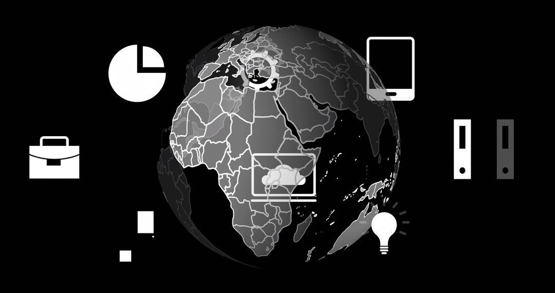 Digital Data Processing Concept with Globe on Black Background