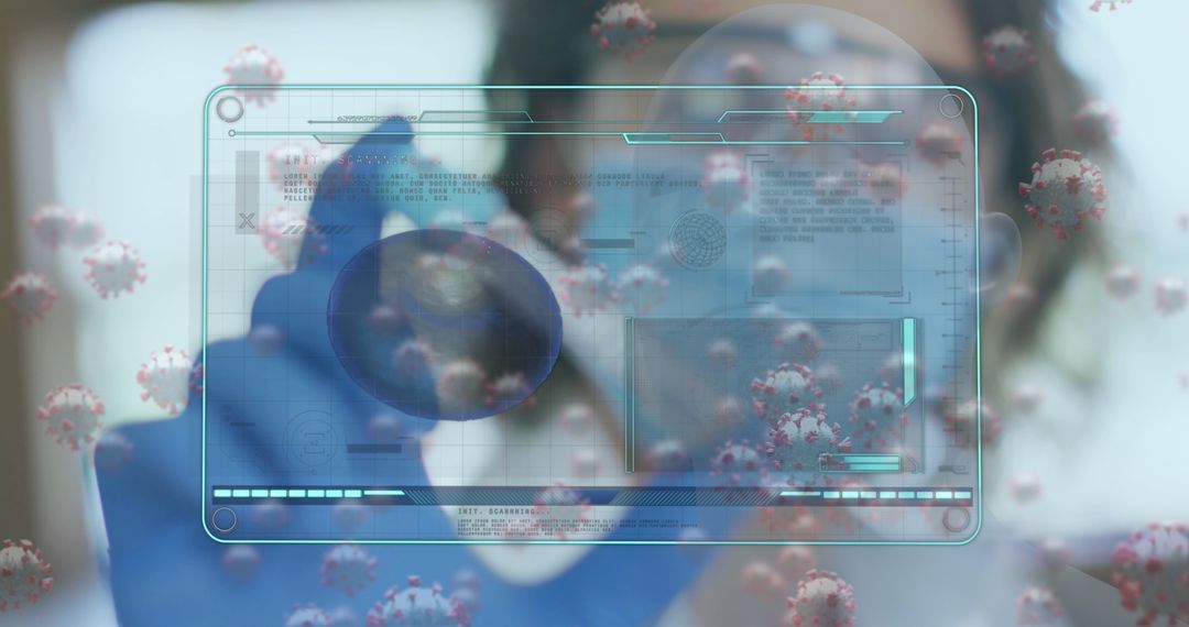 Doctor Analyzing COVID-19 Cells With Futuristic Data Interface