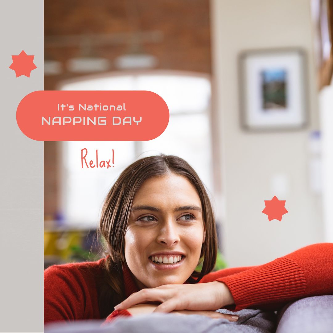 Smiling Woman Celebrating National Napping Day Indoors