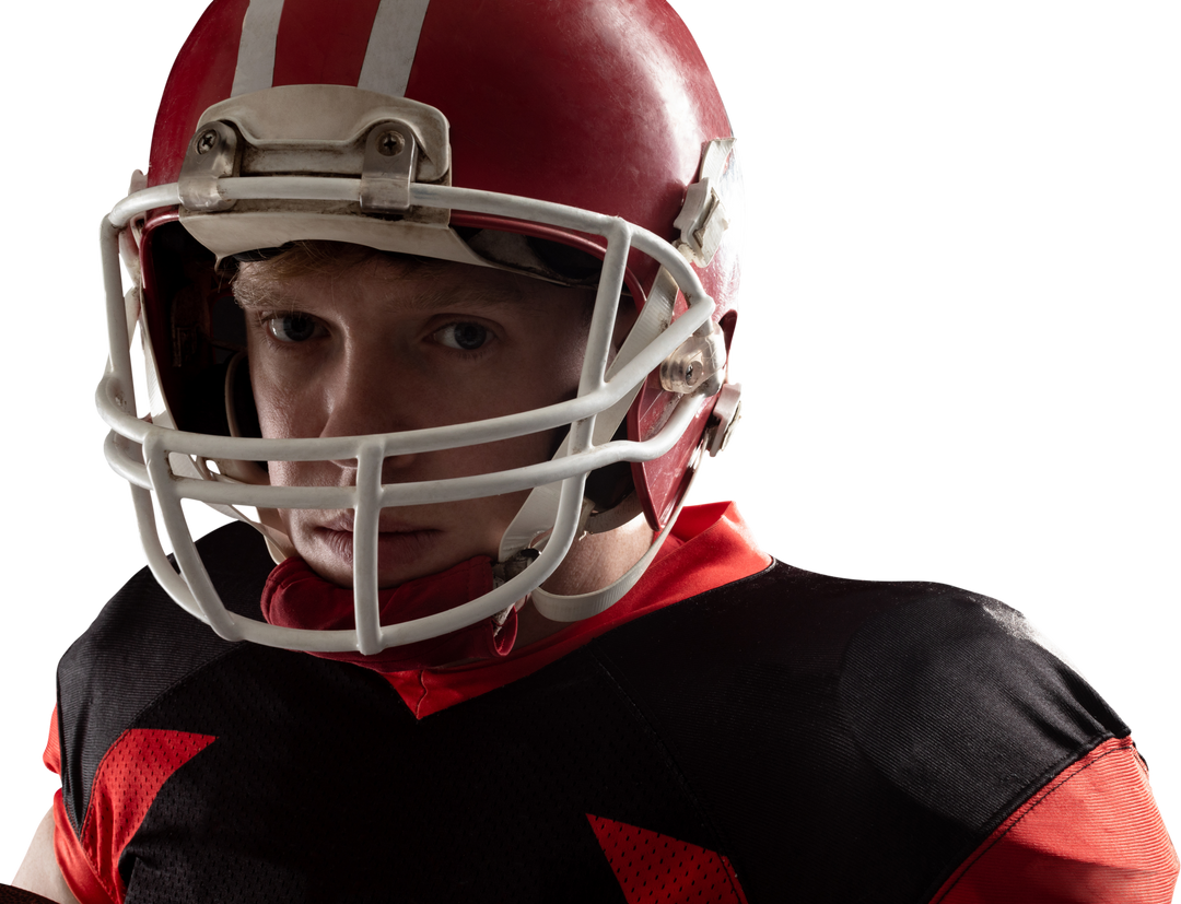 Determined American football player wearing helmet, isolated transparent background - Download Free Stock Images Pikwizard.com