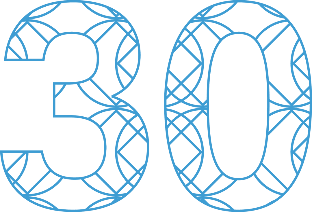 Transparent Patterned Blue Number 30 for Celebrations