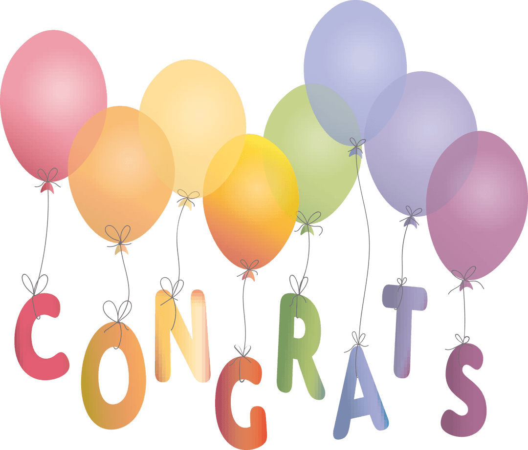 Transparent Congrats Balloons with Colorful Letters, Celebration Vector