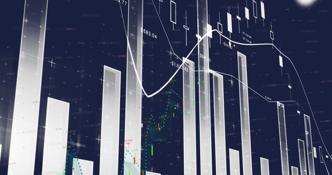 Financial Data Analysis with Digital Graphs on Blue Background
