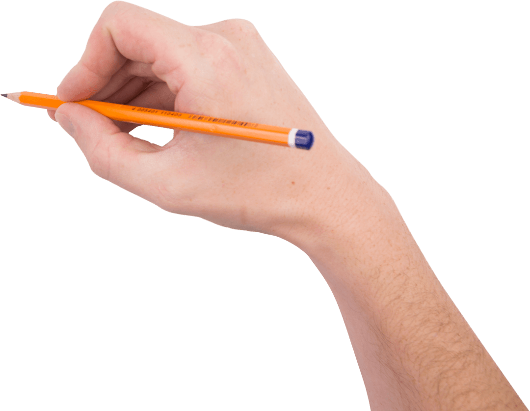 Cropped Hand Writing with Pencil on Transparent Background