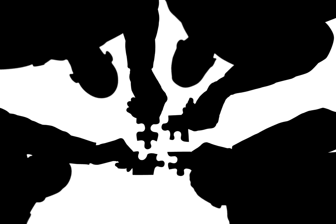 Men Collaborating with Puzzle Pieces on Transparent Background