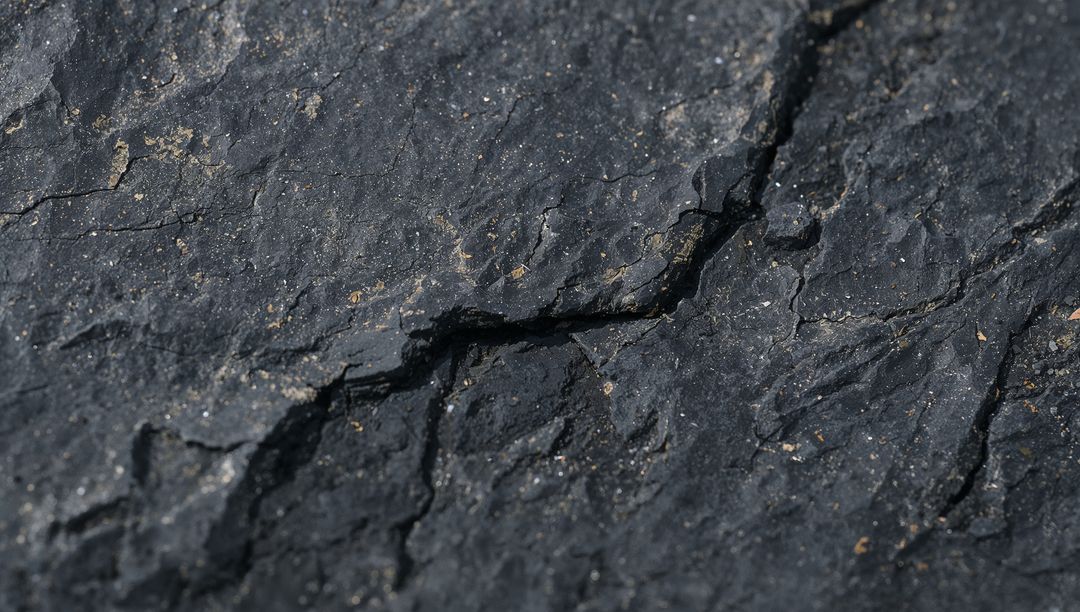 Dark Metamorphic Slate Texture with Hairline Cracks and Mineral Flecks Close-Up