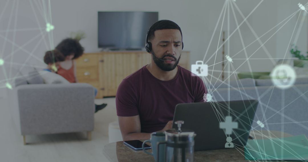 Man Working Remotely on Digital Network Amidst Technology Connections