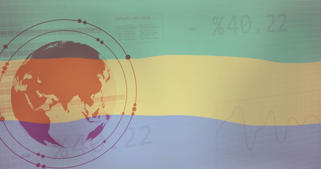 Gabon Flag Over Global Data and Charts Representation