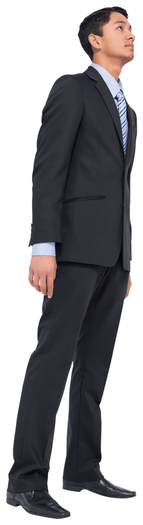 Transparent Thoughtful Biracial Businessman Standing Isolated