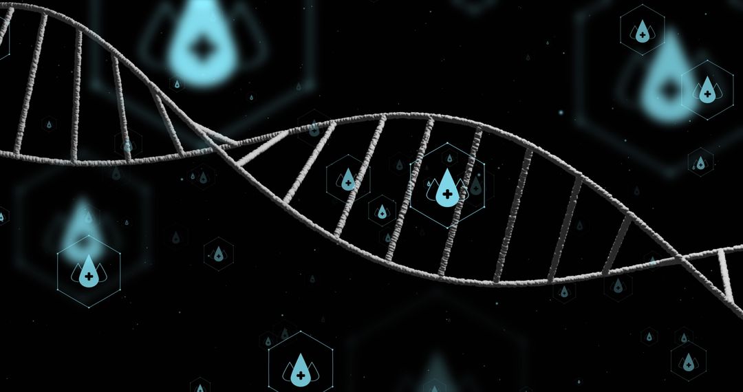 Digital DNA Strand with Data Processing Icons Concept