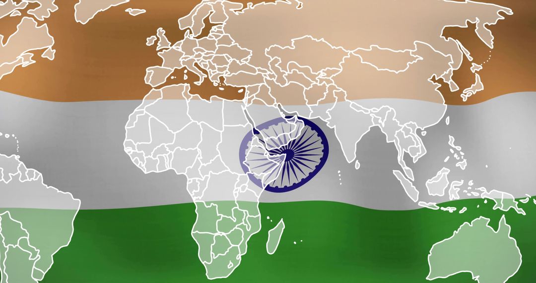 Global Map Design with Indian Flag Colors and Ashoka Chakra