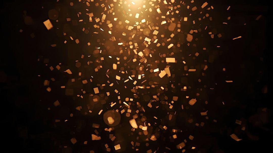 Floating Gold Particles in Dark Abstraction with Geometric Shapes