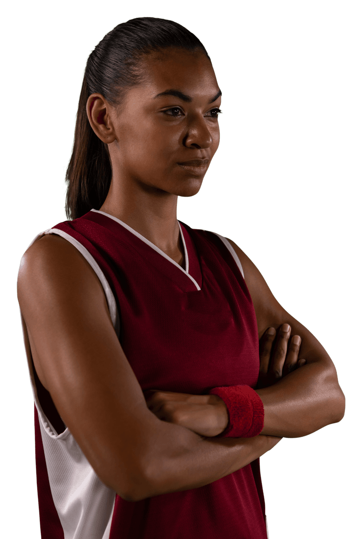 Confident Female Athlete Standing on Transparent Background