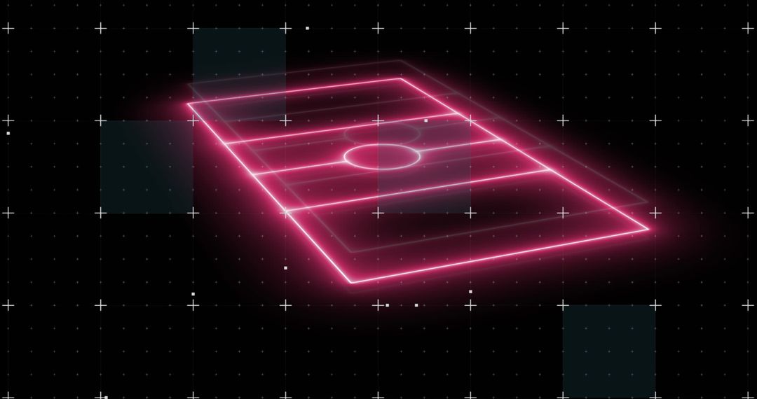 Neon 3D Soccer Field on Digital Interface Grid