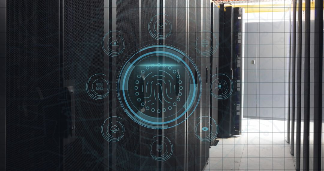 Futuristic Biometric Security Interface in Server Room Setting