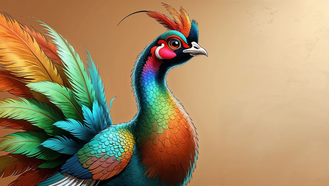 Vibrant stylized bird animal with bright multicolored plumage