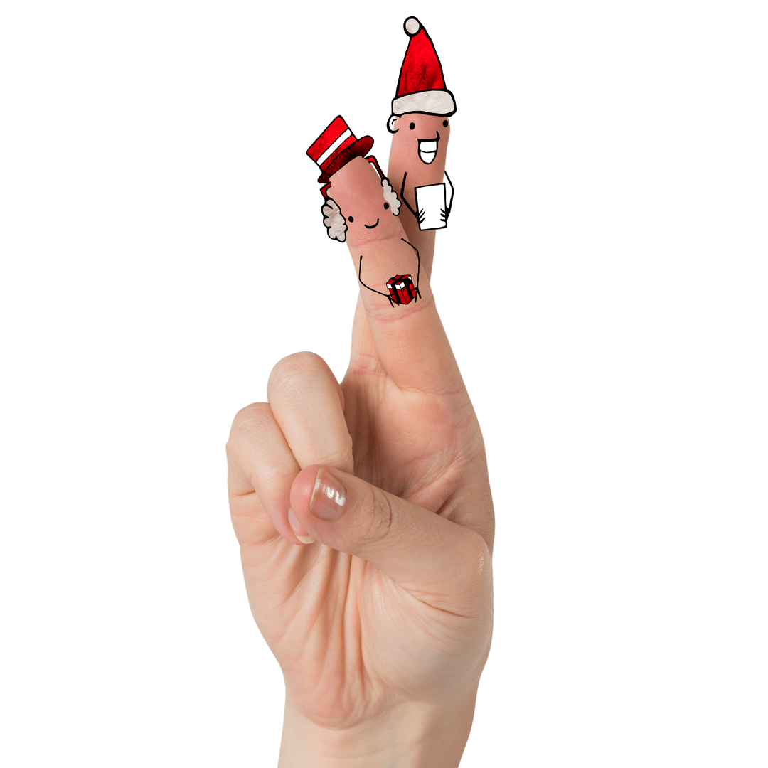 Transparent Christmas Artwork on Raised Fingers Hand