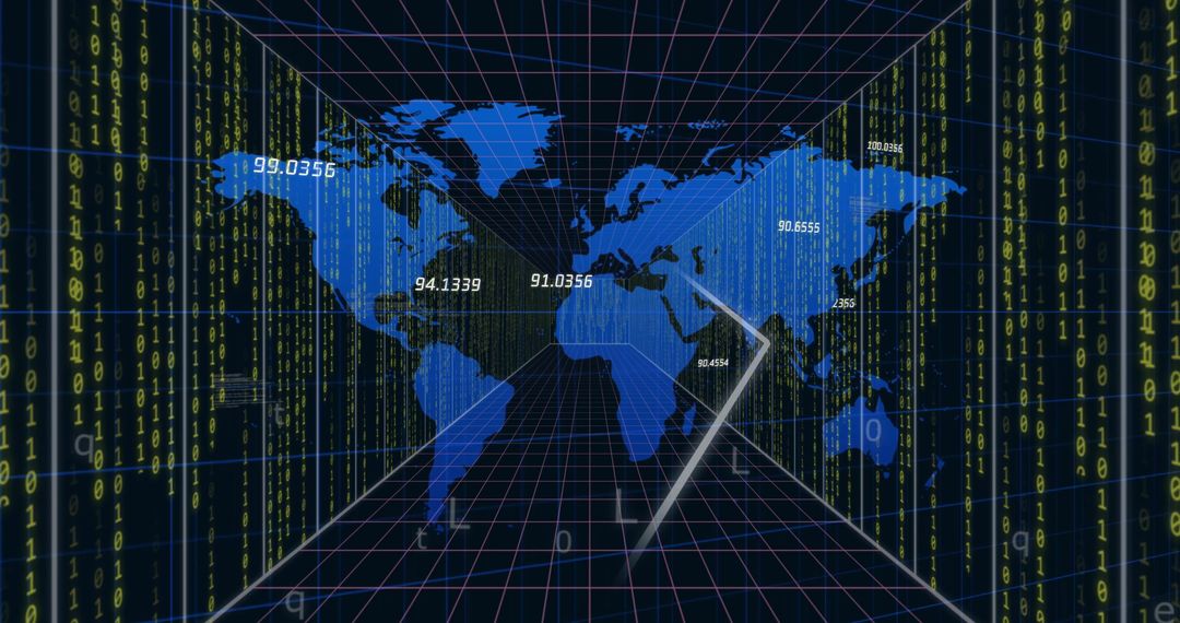 World Map with Data Streams in Digital Environment