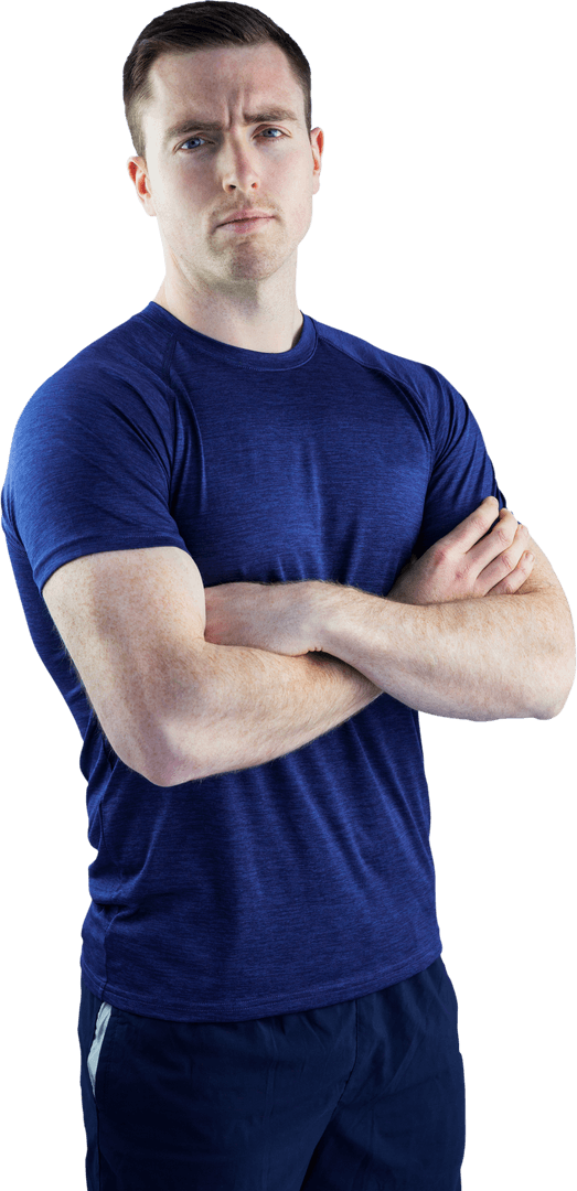 Transparent Portrait of Serious Trainer with Arms Crossed
