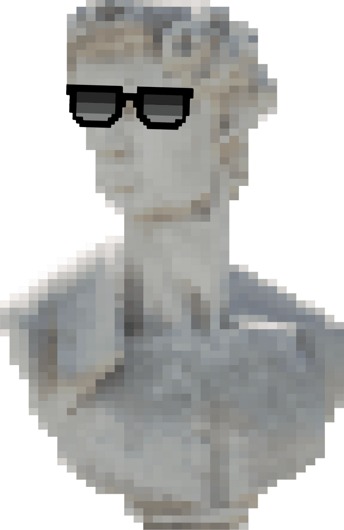Pixel Art Marble Bust with Sunglasses on Transparent Background
