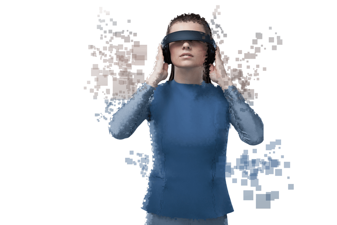 Digital Transparent Illustration of Woman Using VR Glasses