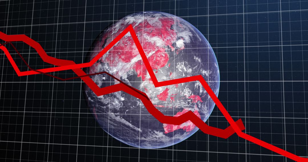 Global Economic Downturn Concept with Red Trend Line