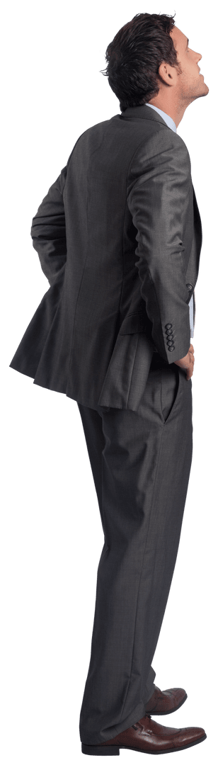 Transparent Confident Businessman Hands on Hips Side Profile