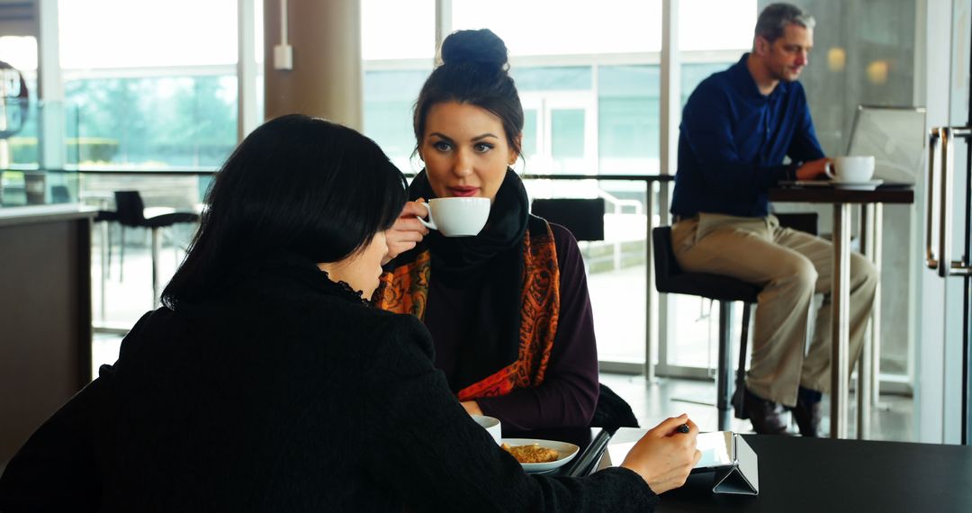 Professional Women Networking Over Coffee in Modern Cafeteria - Free Images, Stock Photos and Pictures on Pikwizard.com