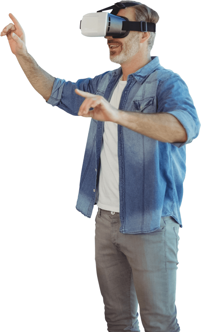 Man Experiencing Virtual Reality with VR Headset, Transparent Background