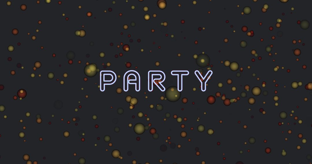 Neon Party Text with Vibrant Dots on Black Background