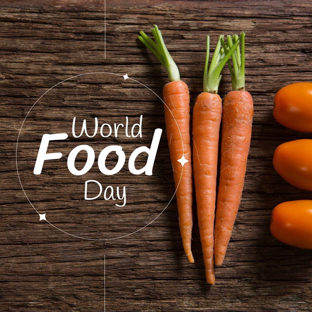 World Food Day Over Carrots on Rustic Wooden Surface