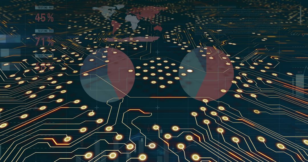 digital circuit board with data processing and world map elements - Free Images, Stock Photos and Pictures on Pikwizard.com