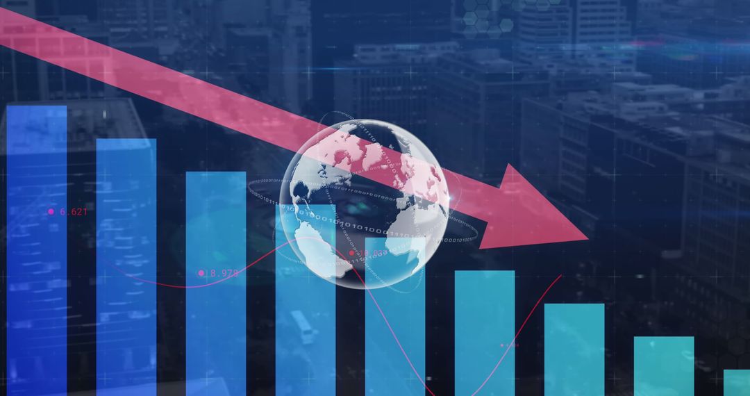 Global Financial Downturn with Red Arrow Indicating Economic Drop