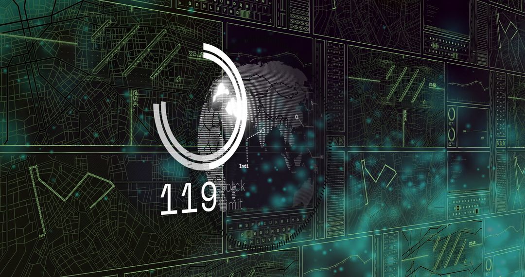 Futuristic Network Interface with Progress Indicator and World Map