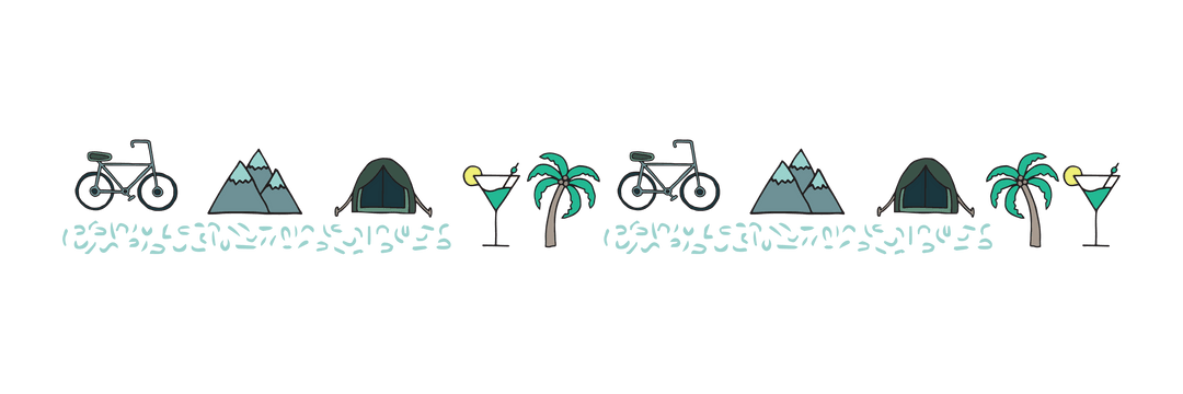 Transparent icons depicting vacation biking and camping activities