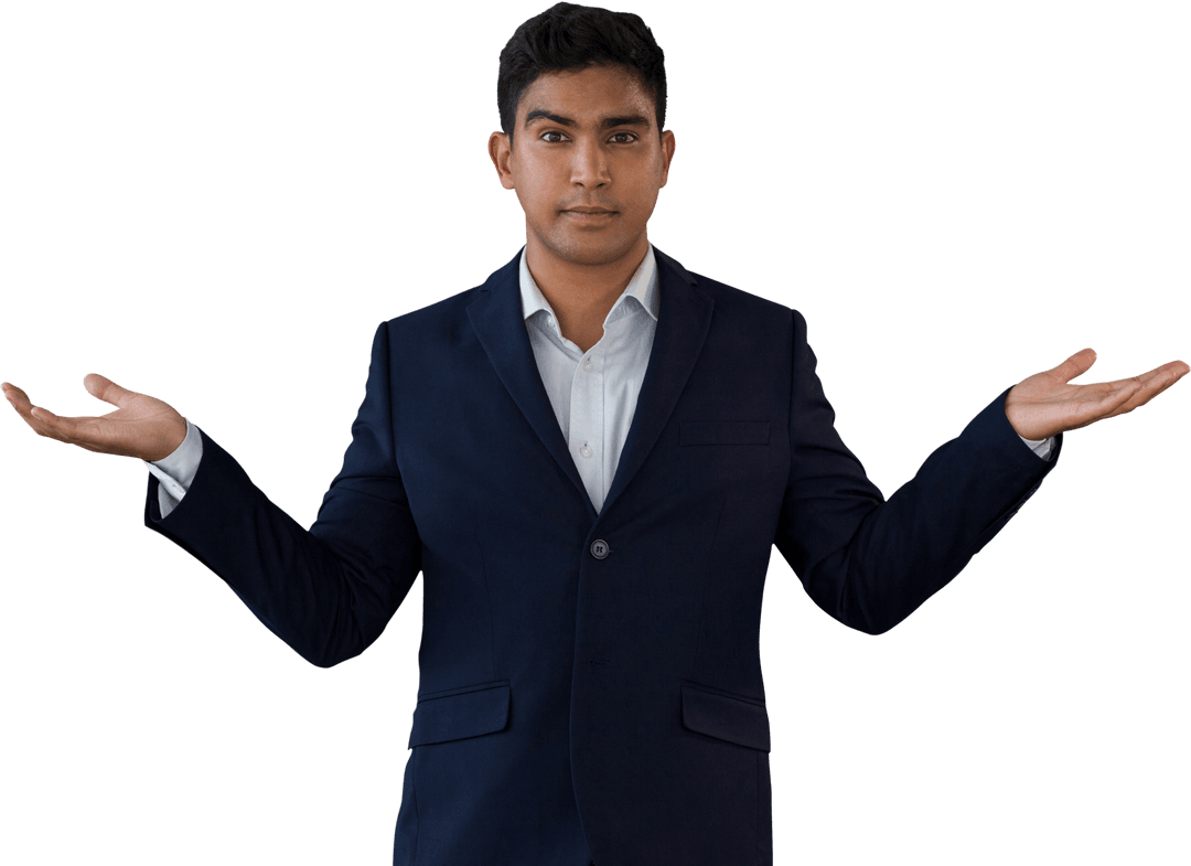 Transparent Businessman Puzzled Shrugging Gesture Office Attire Concept