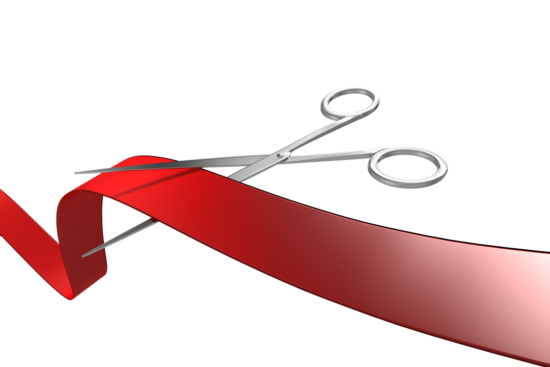 Transparent scissors cutting through red ribbon - Download Free Stock Images Pikwizard.com