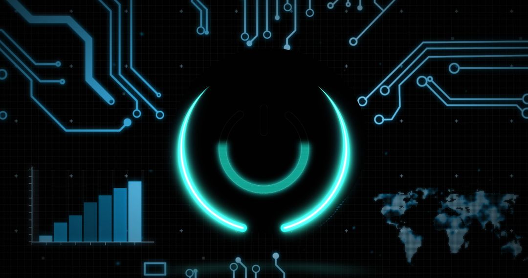 Futuristic Tech Interface with Digital Power Symbol