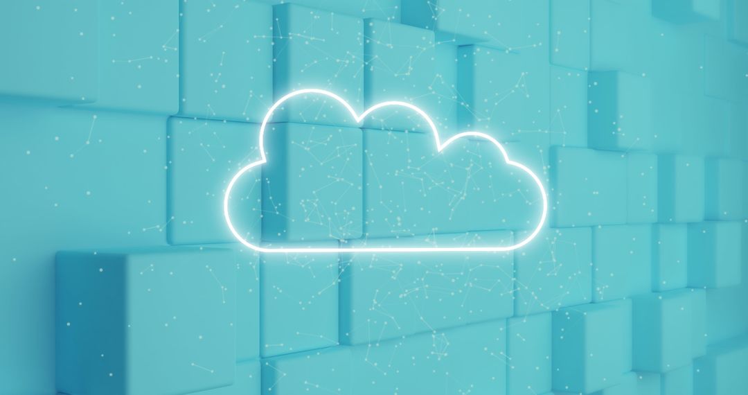 Digital Neon Cloud with Green Block Background Concept