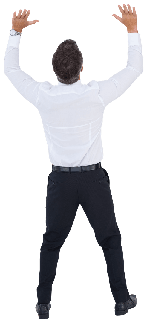 Businessman Raising Hands Transparent Isolated Confident Gesture
