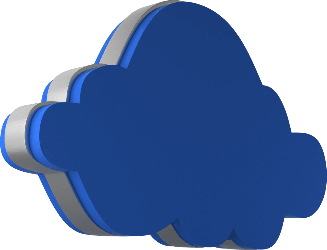 3D Blue Cloud Symbol with Silver Border Design Transparent