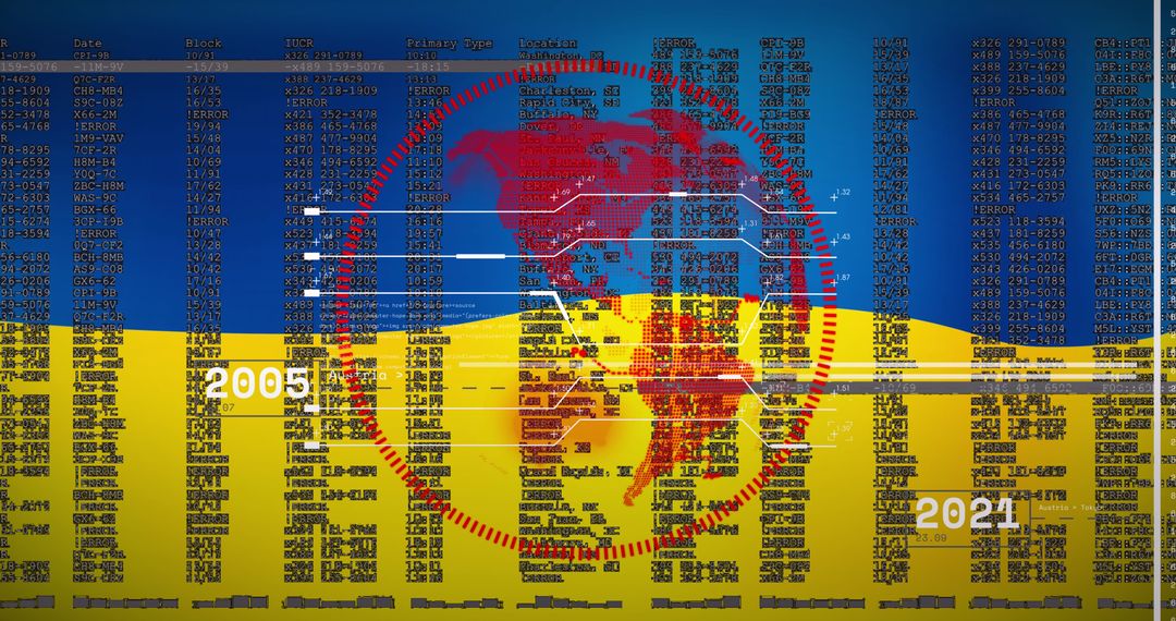 Global Economic Data and World Map over Ukraine Flag Background