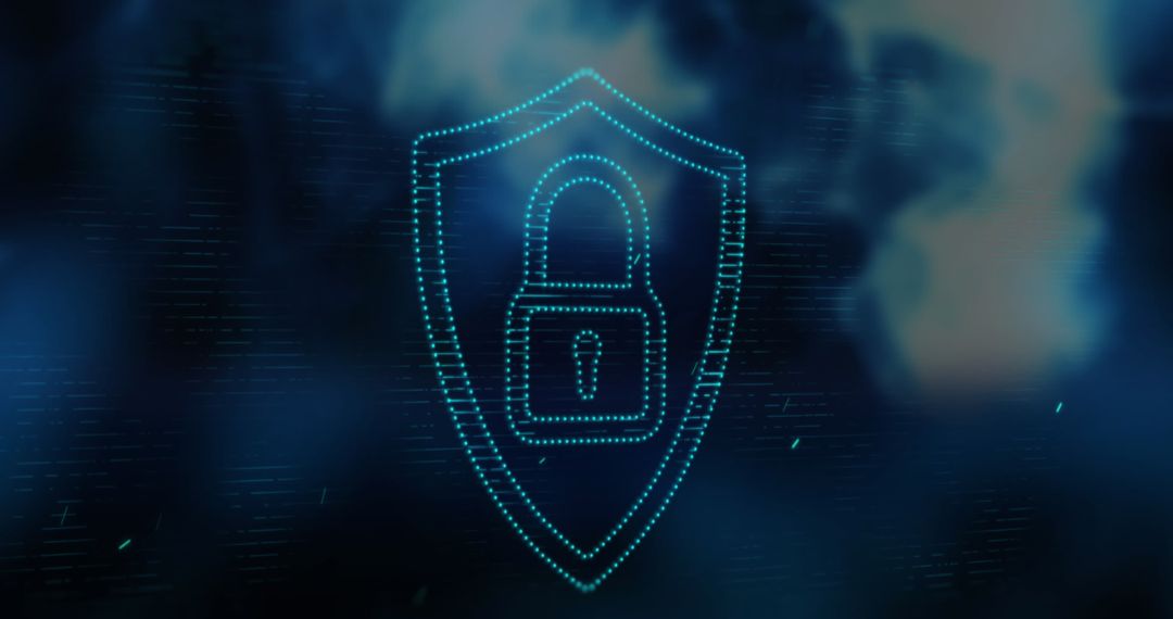 Digital Padlock with Glowing Blue Waves Representing Cybersecurity