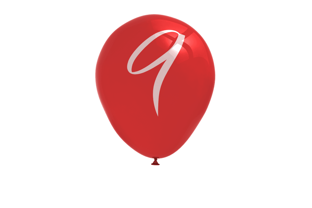 Red Balloon with Number 9 on Transparent Background