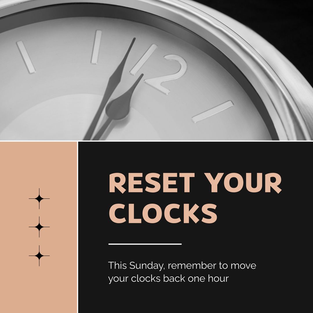 Reminder to Set Clocks Back One Hour for Daylight Saving Time End - Download Free Stock Templates Pikwizard.com