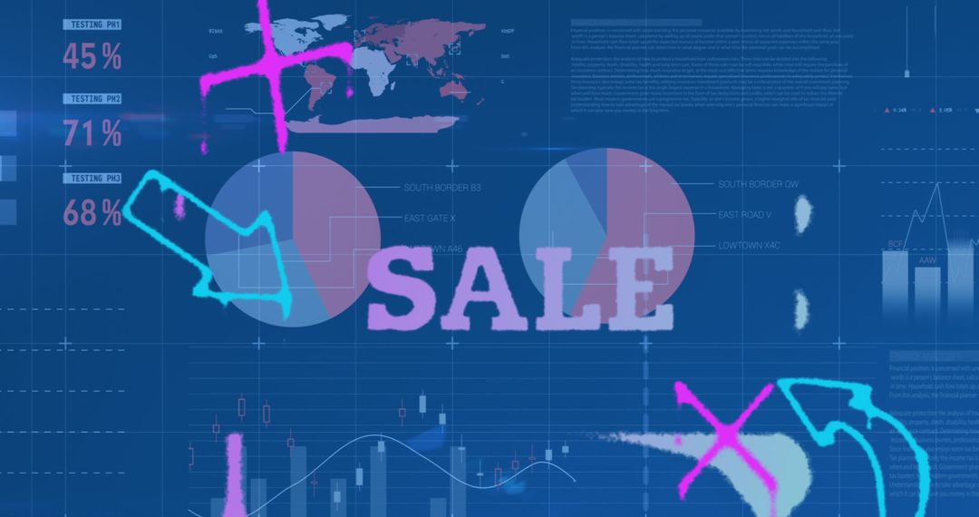 Digital Graphs and Sale Concept on Blue Background