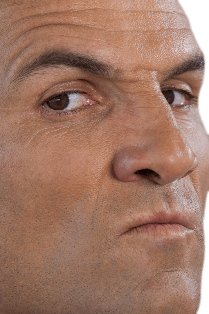 Close-Up Transparent Portrait of Serious Mature Man Intense Expression