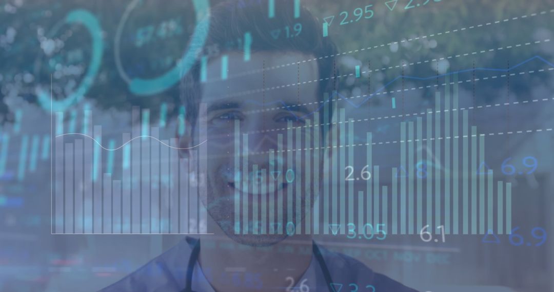 Smiling Doctor with Digital Data Interface Innovation Concept